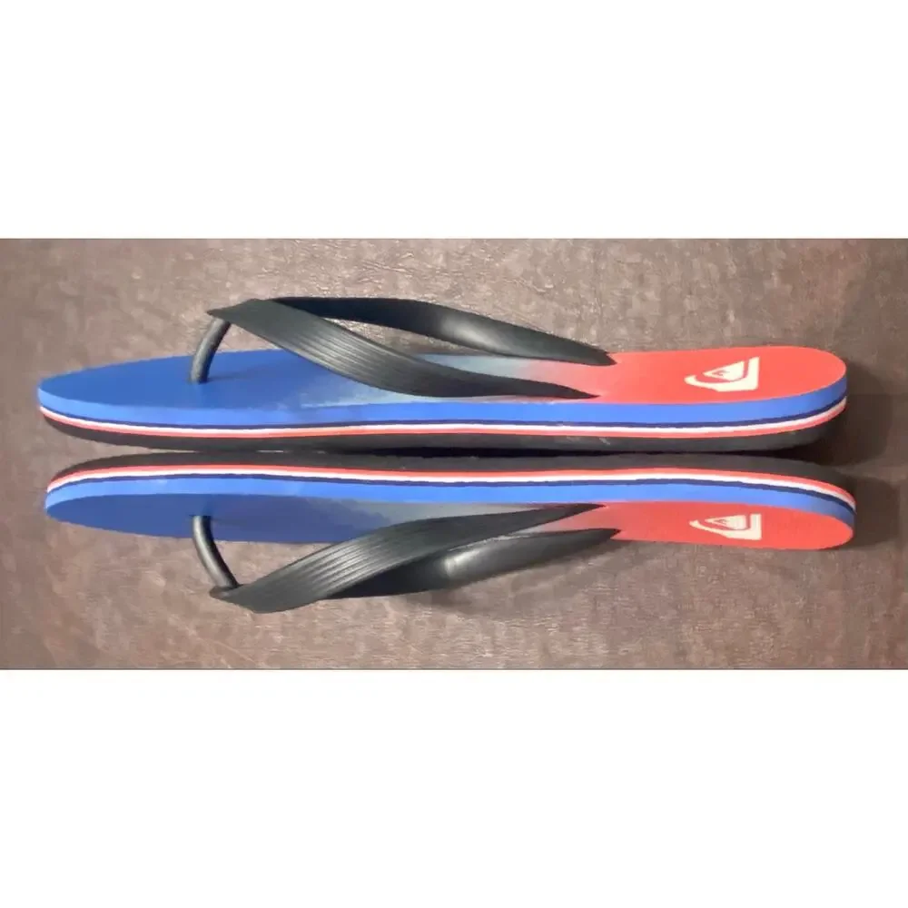 Quiksilver Red White Blue Gradient Flip Flops Sandals Men’s 12/13 Beach Surf